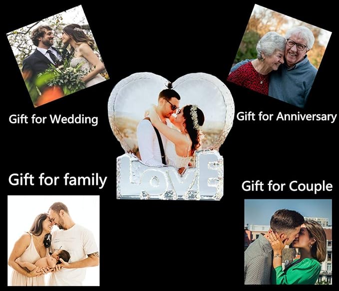 FANF&YKPY Personalized Crystal Custom Color Pictures - Heart-shaped Crystal Photo Frame, Birthdays, Wedding Anniversaries gift for her, Wedding Gifts, for Girlfriends, Husbands,Wife,Friends
