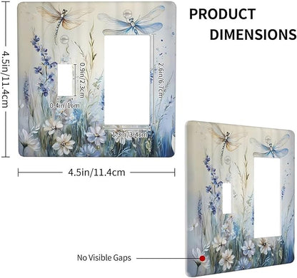 Decorative Outlet Covers Watercolor Dragonfly Blue Wihte Flower 2 Gang Light Switch Cover Plate Single Toggle 1 Rocker Wall Plates for Electrical Outlets Switch Plate Covers for Bedroom Decor