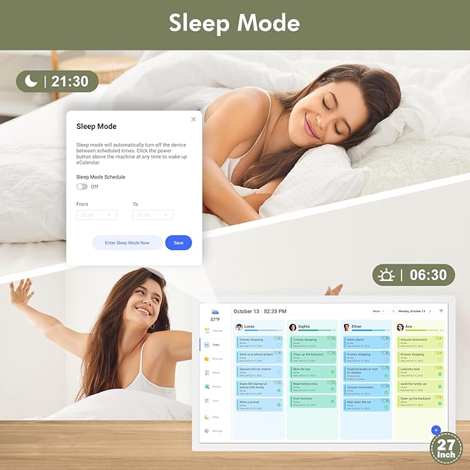 27" Smart Digital Calendar for-Family-Business-Schedules - 1920 x 1080 IPS Full HD Touch Screen Wall Mounted Electronic Calendar, Auto-Sync Google iCloud Outlook Calendars, Christmas Gift for Mom Dad