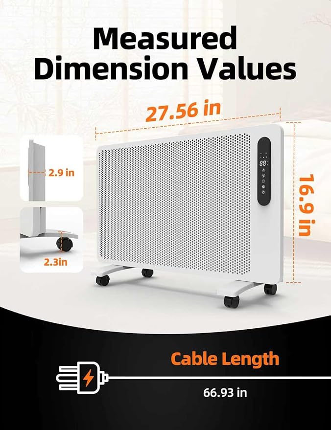Mica Infrared Space Heater for Indoor Use, Large Room Wall Mount or Portable Panel Heater with WiFi Smart App & Alexa Control, Fast Heating, Energy Efficient, Quiet, White