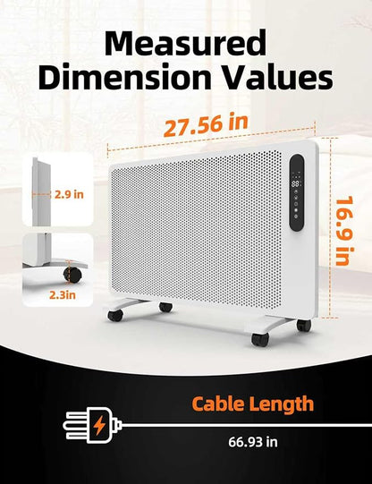 Mica Infrared Space Heater for Indoor Use, Large Room Wall Mount or Portable Panel Heater with WiFi Smart App & Alexa Control, Fast Heating, Energy Efficient, Quiet, White