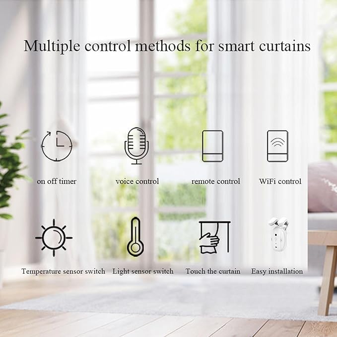 Luqeeg Automatic Curtain Opener and Closer, 2PCS Quiet Smart Curtain Motor with Timer & Temperature and Light Sensor for Home, Voice Control Bluetooth APP Remote Control