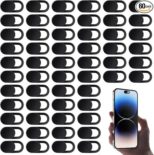 60 Pcs Webcam Cover Slide, Ultra Thin Laptop Webcam Covers, Strong Adhensive Computer Camera Covers Slide, Phone Camera Cover, Black ABS Material, Protect Privacy & Security