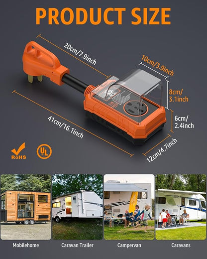 RV Surge Protector 50 Amp with Smart LED Display, 18000J Circuit Analyzer Waterproof with Auto Shutoff & Reset for High/Low Voltage, 50 Amp Rv Surge Protector for Camper, Travel Trailer