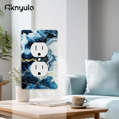 Art Light Switch Covers Luxurious Blue and Gold Marble Acrylic Switch Light Cover Decorative Outlet Covers Wall Plate Single Toggle Wall Plate Cover Wall Plate 1 Gang Rocker Outlet Wall Plate