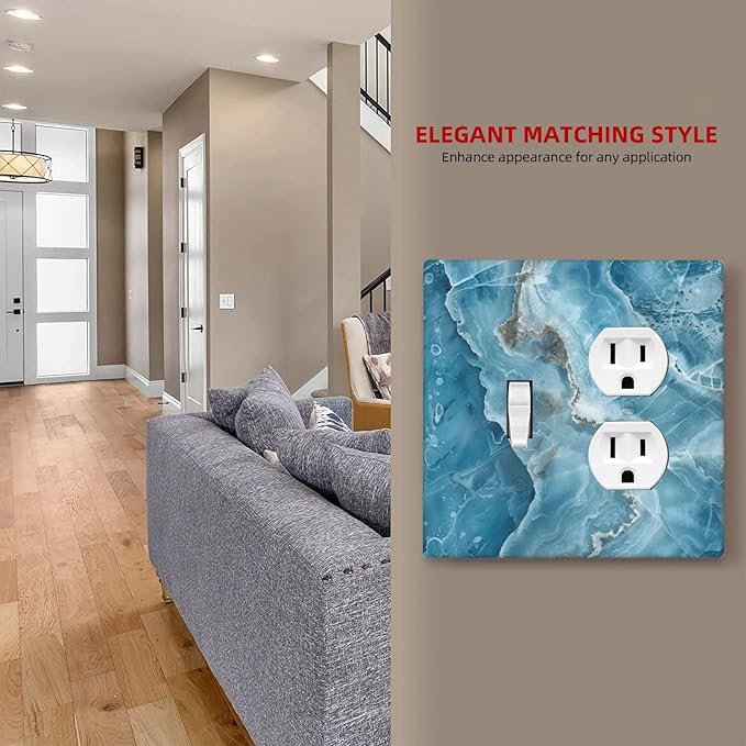 Decorative Outlet Covers Abstract Watercolor Blue Marble Texture 2 Gang Light Switch Cover Plate Single Toggle Duplex Wall Plates for Electrical Outlets Switch Plate Covers for Home Decor