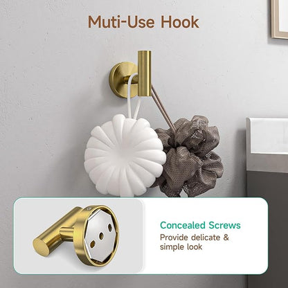 USHOWER Brushed Gold Bathroom Accessories Set, 18-Inch Towel Bar Set Wall Mounted, Durable SUS304 Stainless Steel Bathroom Hardware Set, 4-Piece
