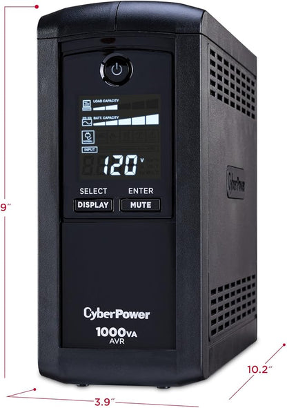 CyberPower CP1000AVRLCD Intelligent LCD UPS Battery Backup and Surge Protector, 1000VA/600W, 9 Outlets, AVR, Mini-Tower, UL Certified
