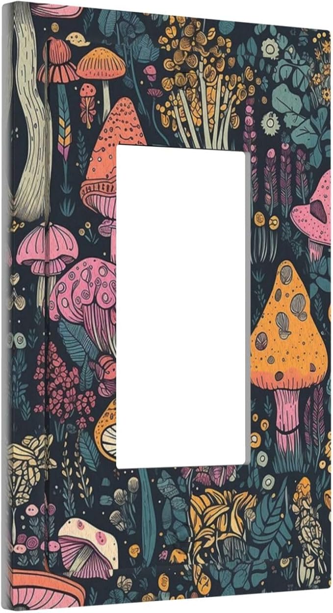 Decorative Light Switch Cover Multicolored Mushrooms Colorful Plant Single Rocker Personalized Wall Plate Switchplate 1 Gang Outlet Covers Decora Light Switch Plate for Home Decor