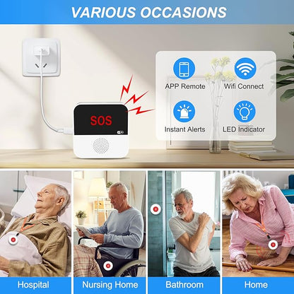 WiFi Rechargable Smart Wireless Caregiver Call Button Nurse Calling Life Emergency Alert System for Seniors Elderly Patient Disabled Kids 3 SOS Panic Buttons 1 Receiver (only Supports 2.4GHz Wi-Fi)