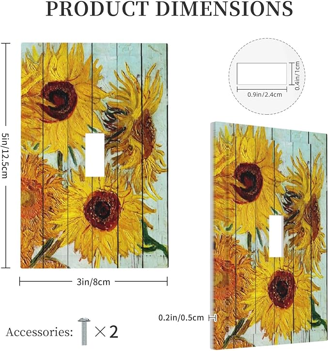 Decorative Light Switch Cover Sunflowers Oil Paintings Wood Floral 1 Gang Single Toggle Device Electrical Faceplate Switchplates Decorator Outlet Wall Plate For Farmhouse Bed Room Decor