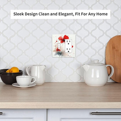 Vintage Watercolor Red Flowers Floral Outlet Covers 1 Toggle 1 Rocker Combination Light Switch Cover Plate Decorative Wall Plate Electrical Switch Plates for Bedroom Bathroom Decor