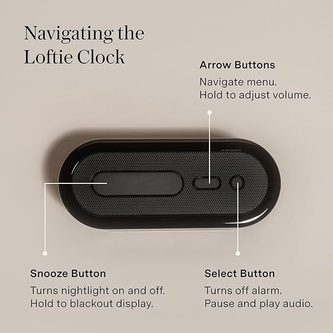 Loftie Alarm Clock with Sound Machine – Smart Alarm Clock w/Light, White Noise, Bluetooth Speaker, Night Light, 100+ Sounds, Blackout Mode, No WiFi Mode, Optional Subscription, White