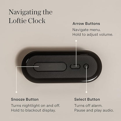 Loftie Alarm Clock with Sound Machine – Smart Alarm Clock w/Light, White Noise, Bluetooth Speaker, Night Light, 100+ Sounds, Blackout Mode, No WiFi Mode, Optional Subscription, White
