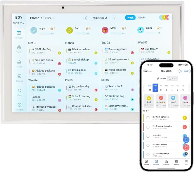 10.1 Inch Smart Digital Calendar Chore Chart Meal Planner HD Touchscreen Smart Family Planner, Hearth Display Desk Digital Calendar Seamless Scheduling(No battery)