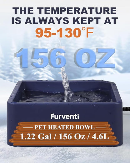 Heated Water Bowl for Dog Cat,1.22 Gallon,Outdoor Waterproof Heated Pet Water Dish with 79" Chew Resistant Cord for Rabbit, Chicken, Duck, Squirrel (Dark Blue)
