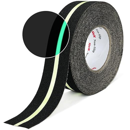 S&X Heavy Duty Anti Slip Tape 2 Inch x 60 Ft with Glow in The Dark Strip - Durable Grip Tape for Stairs, Outdoor Non Slip Stair Tread Non-Skid Safety Tape