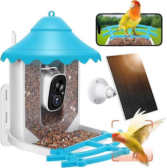2K HD Smart Bird Feeder with Camera, Bird Feeder Camera Wireless Outdoor with Solar Powered, AI Identify Bird Species, Auto Capture Videos, Instant Notifications SD&Cloud