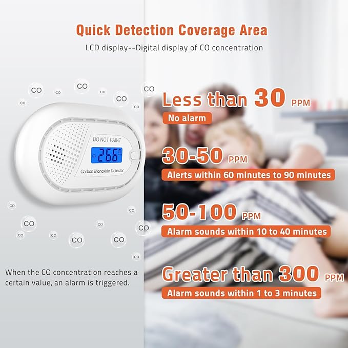 Carbon Monoxide with 10-Year Battery, Digital LCD Portable CO Alarm (2 Piece)