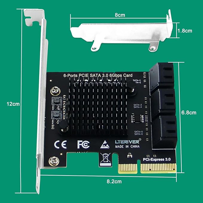 PCIE 3.0 X4 to 6-Ports Serial ATA/SATA 3.0 Host Controller, Plug and Play on Windows OS, MAC OS, and Linux Kernel Systems-6X 6Gbps Max SATA 3.0 None Raid Ports-Support AHCI Boot Up (PCE-G3S6)