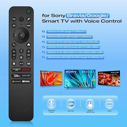 Voice Replacement for Sony TV Remote, for All 2019-2025 Sony Remote Control for Bravia Google/Android Smart 4K 8K LED OLED UHD TVs (with Backlit, Voice Control, Remote Finder and USB Changing)