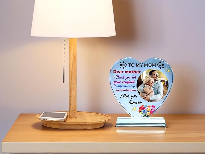 FANF&YKPY Personalized mother's gift customized heart-shaped crystal photo frame Christmas, Thanksgiving, Mother's Day, birthday gift for mom, mother, wife, women, ladies, grandmother