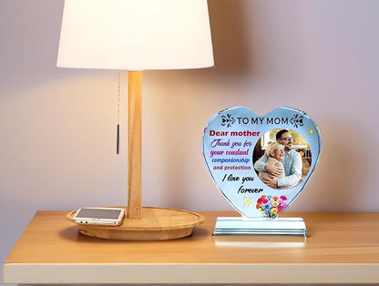 FANF&YKPY Personalized mother's gift customized heart-shaped crystal photo frame Christmas, Thanksgiving, Mother's Day, birthday gift for mom, mother, wife, women, ladies, grandmother