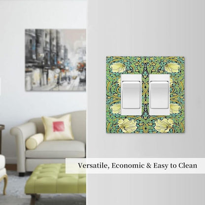 Decorative Outlet Covers William Morris Vintage Floral Yellow Flowers Green Leaf 2 Gang Double GFCI Rocker Electrical Wall Panels Light Switch Cover Plate for Bedroom living Room Decor