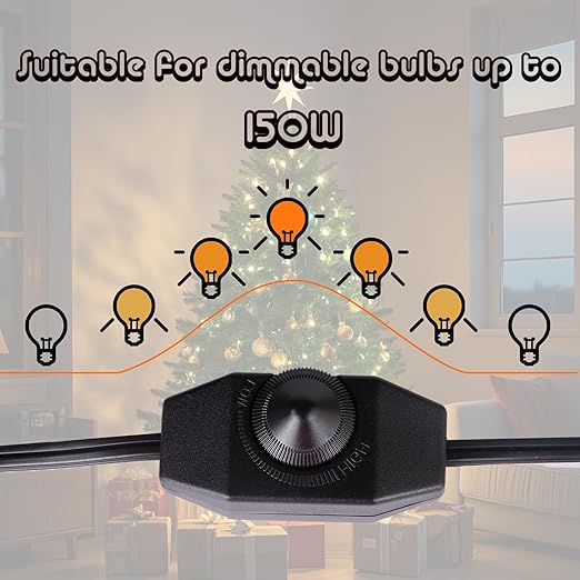 Lamp Dimmer Switch Extension Cord Plug in Dimmer - Rotary Control for 150 Watt Dimmable Lights - Christmas Village Houses Lights Cord Salt Light - 6 ft Cord