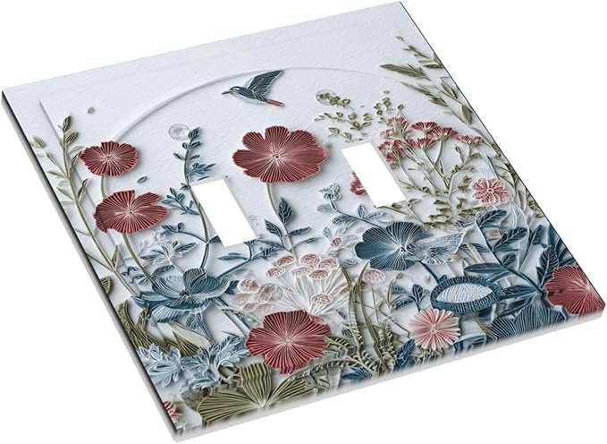 Wildflowers Rustic Flowers Floral Plants 2 Gang Double Toggle Wall Plate Cover Decorative Light Switch Covers Electrical Faceplate Switch Plates for Bathroom Kitchen Home