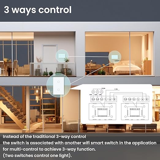 WiFi Smart Light Switch 118X72X34MM Need Neutral Wire,2.4GHz Wi-Fi Touch Switch,Work with Smart Life/Tuya App, Compatible with Alexa and Google Home, White 2 Gang