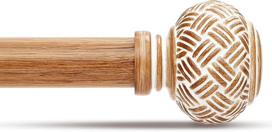 Wood Curtain Rods for Windows 28 to 48 Inches, Decorative 1'' Diameter Heavy Duty Adjustable Rustic Farmhouse Drapery Pole with Boho Imitation Wooden Grain Finials, Size: 30''-60'', Brown