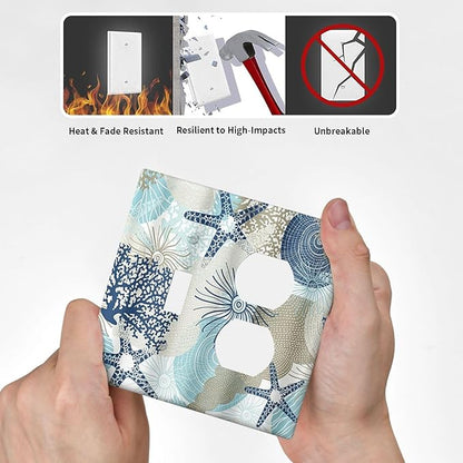 Decorative Outlet Covers Blue Starfish Brown Coral Ocean 2 Gang Light Switch Cover Plate Single Toggle Duplex Wall Plates for Electrical Outlets Switch Plate Covers for Girlroom Home Decor