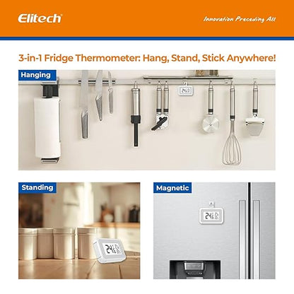 Elitech Fridge Thermometer Digital Freeze Refrigerator Thermometer Waterproof Large LCD Display Max/Min Record Function TM-2T