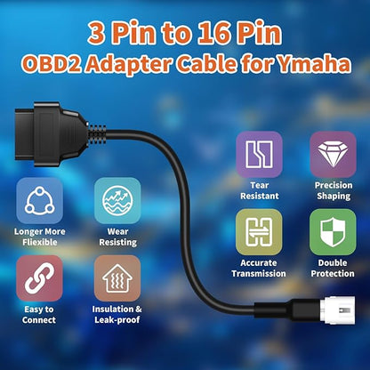 OBD2 Adapter Cable Fits for Yamaha Motorcycles, 3Pin to 16Pin OBD2 Diagnostic Adapter Cable Works with All OBDII Scanner