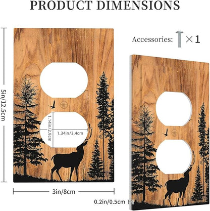Outlet Covers Rustic Farmhouse Orange Brown Pine Tree Deer Wood Grain 1 Gang Duplex Wall Plate Decorative Switch Plates Electrical Receptacle Faceplate Light Switch Cover for living Room