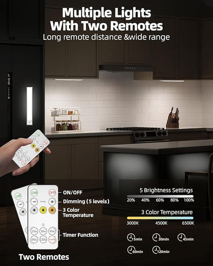 4Pack 12inch Under Cabinet Lighting, Rechargeable Motion Sensor Light Wireless Indoor, Dimmable 3 Color Temps Closet Lights with Remote, Indoor Under Counter LED Lights for Kitchen, Stairs