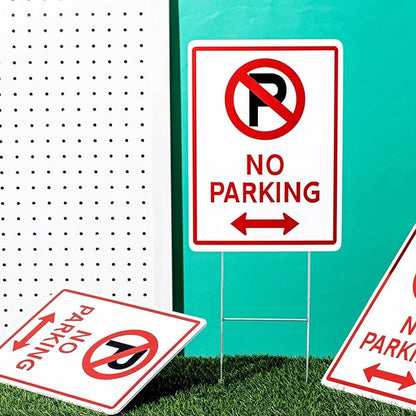 Kigley 8 Pcs No Parking Signs with H Stake 14 x 10" Plastic Waterproof Double Sided No Parking Outside Signs, Weatherproof and Fade Resistant, Easy to Mount