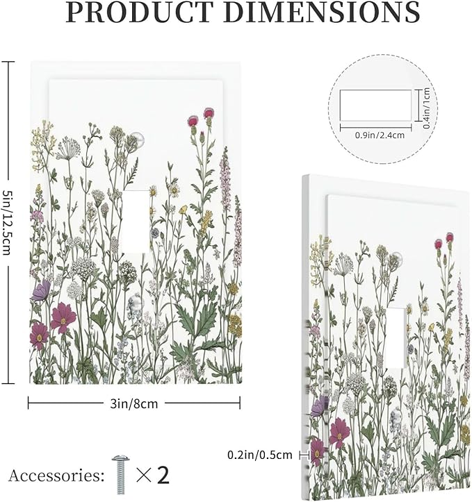 Vintage Herbs Wildflowers Plant Floral Decorative Light Switch Cover 1 Gang Single Toggle Device Electrical Faceplate Switchplates Decorator Outlet Wall Plate For Bed Room Home Decor
