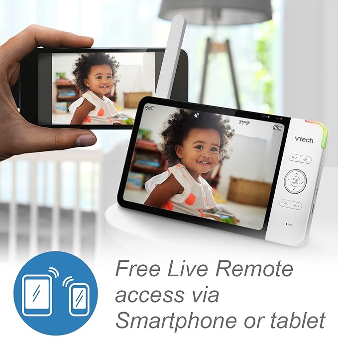 VTech RM7764-2HD Smart WiFi 2 Camera BabyMonitor, 360° Pan&Tilt, 10X Zoom, 7” HD Display & NightVision, Soothing Sounds, 2-Way Talk, Temperature & Motion Detection