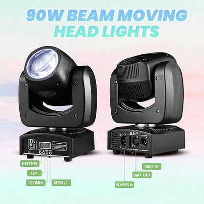 90W LED Moving Head DJ Lights Mini Beam Stage Lights Super Bright Spot RGBW 4IN1 DMX 512 13CH Sound-Activated for Wedding DJ Party Stage Lighting (90W, 1)