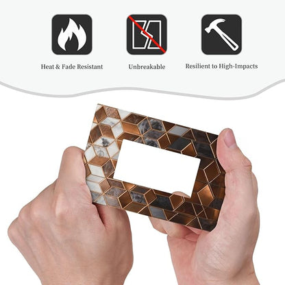 Brown Abstract Luxury Modern Geometric Cubic Marble 1 Gang Single Rocker Decorative Light Switch Covers Electrical Faceplate Switch Plates for Bathroom Kitchen Home
