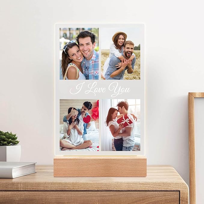 Custom Picture Frame with Photo, Customized Picture Frames with Night Light, Custom Photo Frame, Personalized Valentines Day Gifts for Her Him Women Men