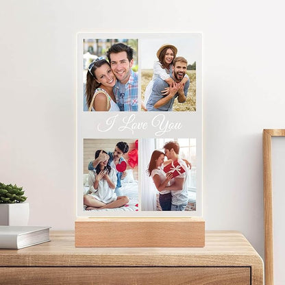 Custom Picture Frame with Photo, Customized Picture Frames with Night Light, Custom Photo Frame, Personalized Valentines Day Gifts for Her Him Women Men