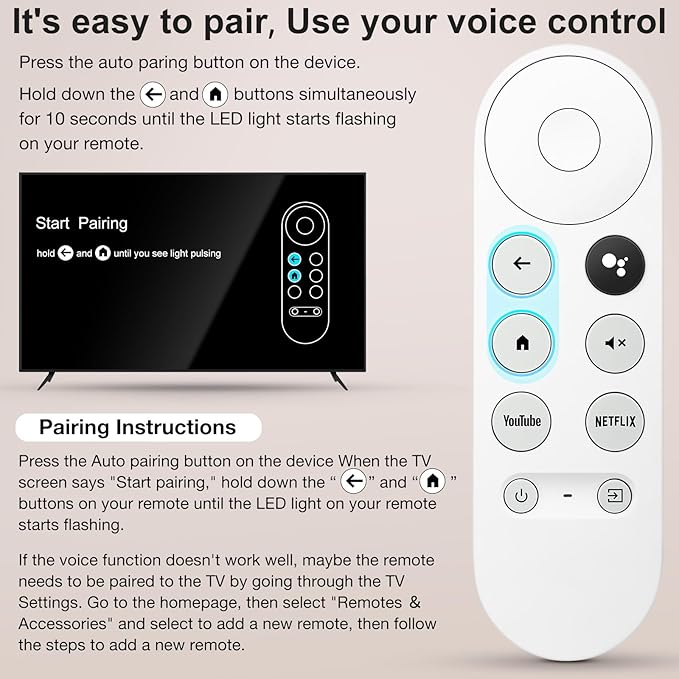 Voice Replacement for Google-Chromecast-Remote, G9N9N for Chromecast with Google TV Remote, for Google TV Streamer (Only for Snow Chromecast Google)