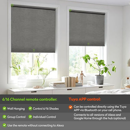 ZSTARR Motorized Blackout Roller Blinds with Remote Control,Rechargeable Smart Window Shades Compatible with Alexa Google via Hub,Fabric Wrapped Valance, Custom Size (Dark Gray)