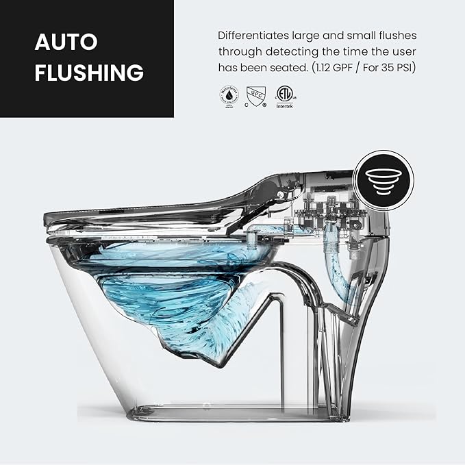 VOVO STYLEMENT TCB-090SA Smart Toilet for bathrooms, Elongated One Piece Toilet with Auto Open/Close Lid, 1.12 GPF, Auto Dual Flush, ADA Chair Height, Heated Seat, Made in Korea