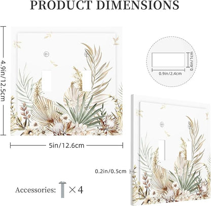 Decorative Switch Plates Boho Leaves Watercolor Tan Leaf Floral Plant 2 Gang Double Toggle Wall Plate Outlet Light Switch Cover Electrical Faceplate for Bedroom Home Decor