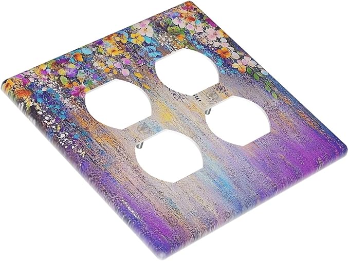 Colorful Country Flower Wildflower Floral Outlet Covers 2 Gang Double Duplex Decorative Light Switch Covers Electrical Wallplates Socket Faceplate For Bed Room Living Room Decor