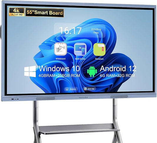 55" Smart Board, 4K Digital Whiteboard with Dual System (Android/Windows), Interactive Whiteboard, Smart Board for Classroom, Office & Home (Wall Mount Included)